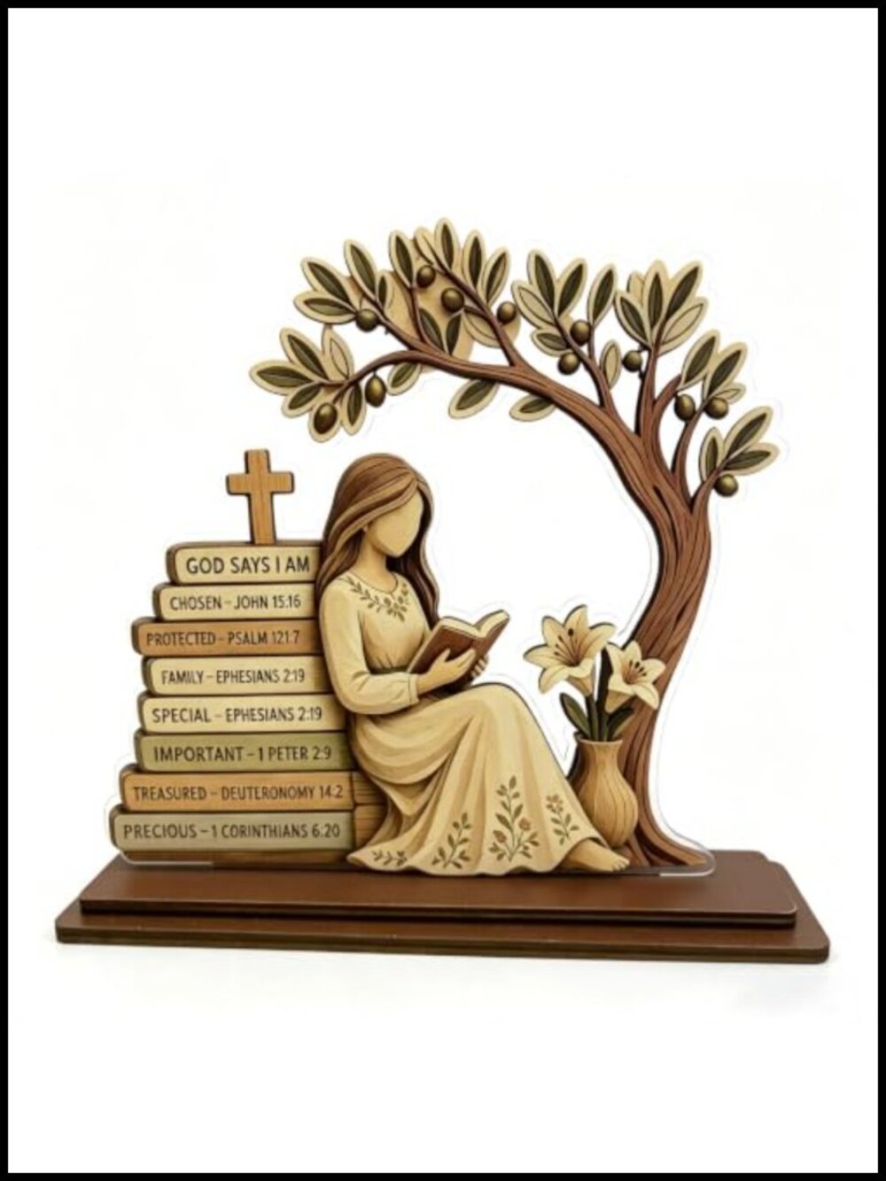 God Says I Am Bible Verse Bookshelf Plaque Wood Acrylic Christian Home Decor